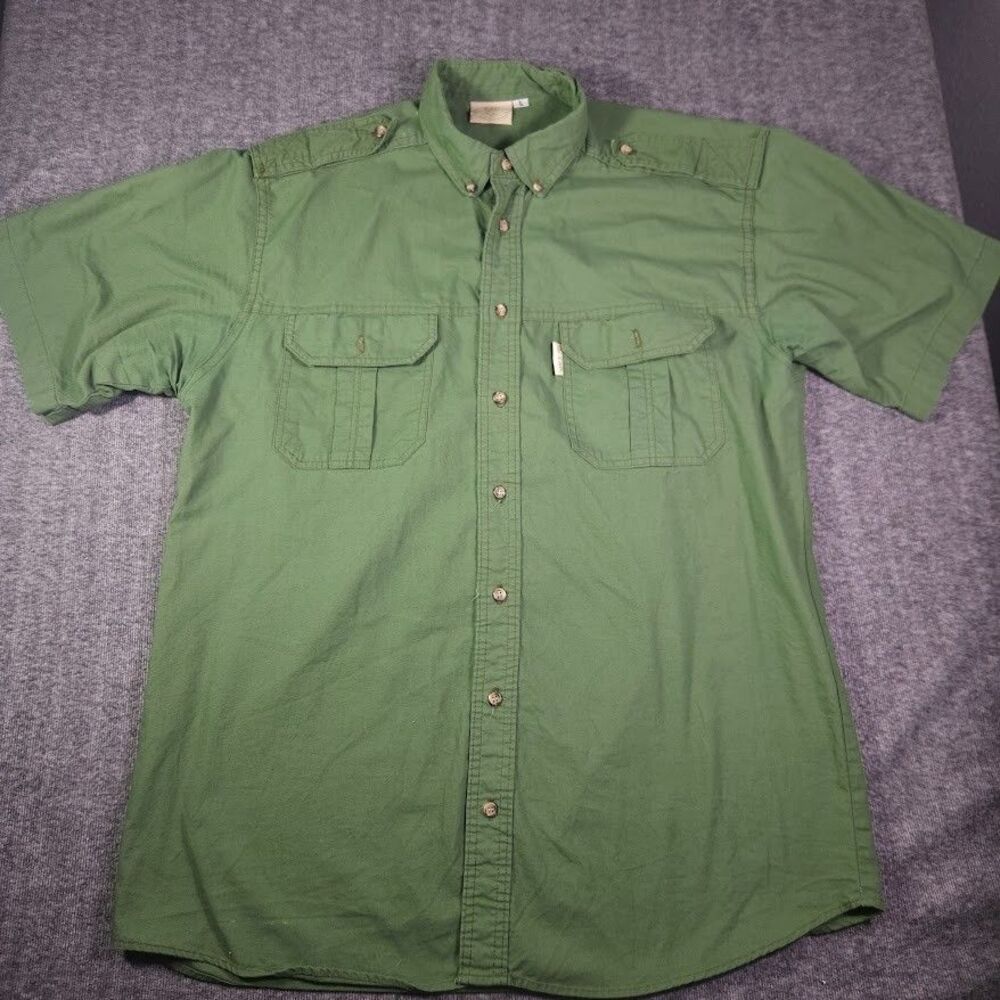 TAG Safari Travel Clothing Short Sleeve Green Button Up Shirt - Large LG